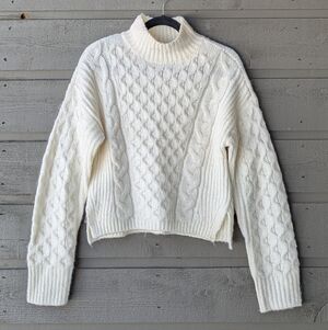 Abercrombie & Fitch Cream Cable-Knit Turtleneck Sweater